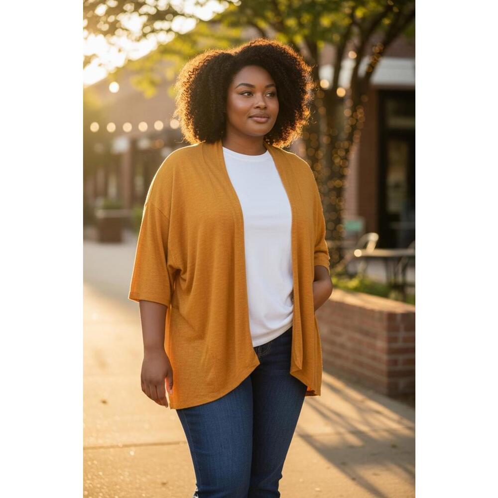 Mustard Yellow Open Front‎ Kimono Cardigan